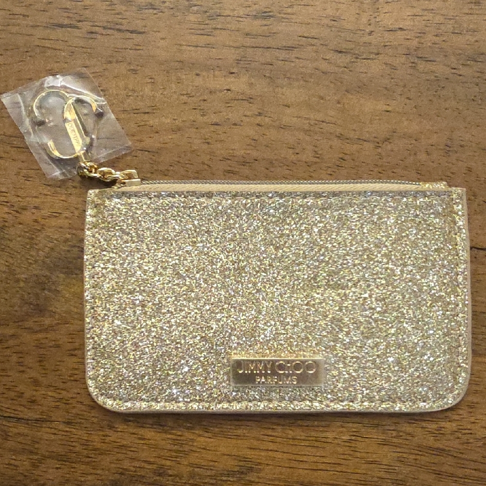 New: Jimmy Choo Sparkling Gold Coin Lipgloss Purse